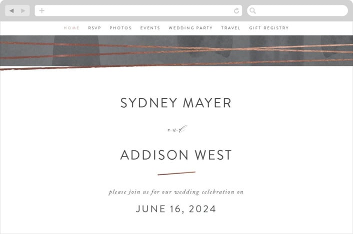 "Geo Chic" - Wedding Website in Charcoal by Hooray Creative - Desktop Design