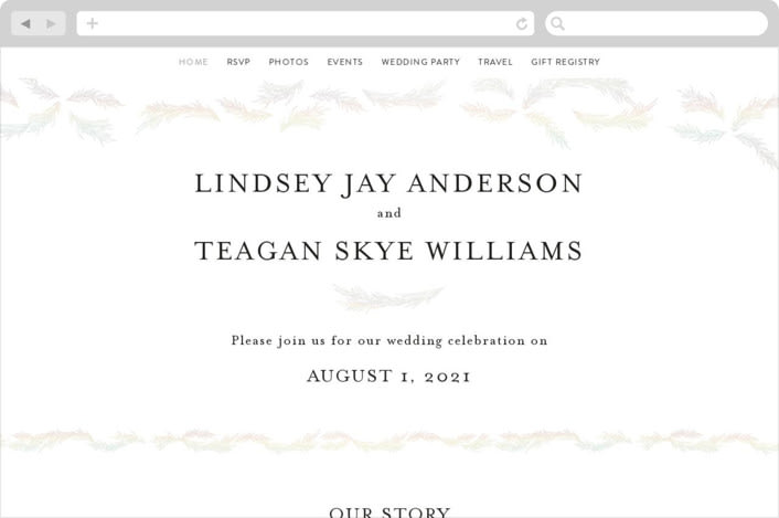 "Little Wreath" - Wedding Website in Pearl by Phrosné Barwood - Desktop Design