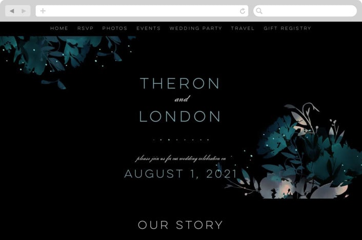 "Midnight Garden" - Wedding Website in Midnight by Lori Wemple - Desktop Design