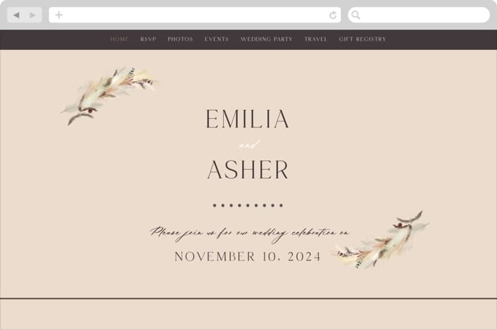 "Bohemian Pampas" - Wedding Website in Sand by Kaydi Bishop - Desktop Design