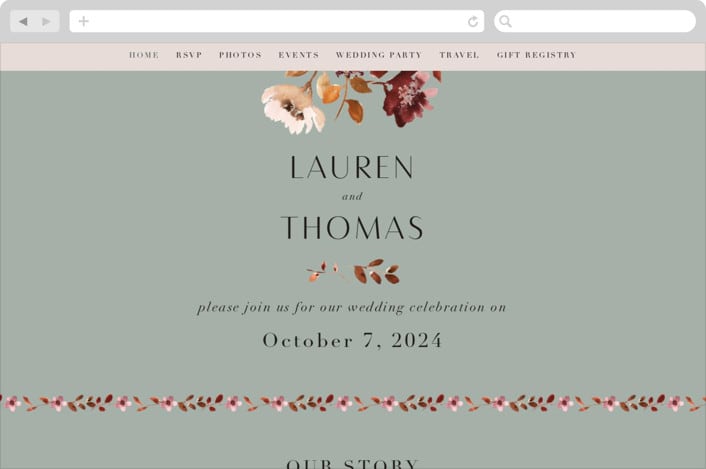 "Serenata" - Wedding Website in Sage by Petra Kern - Desktop Design