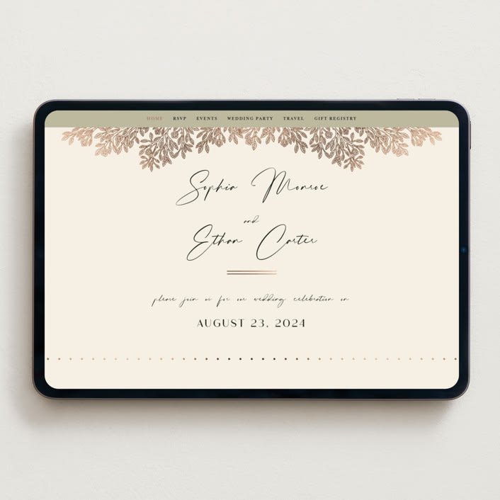 "Heirloom Branches" - Wedding Website in Cream by GeekInk Design - Desktop Design