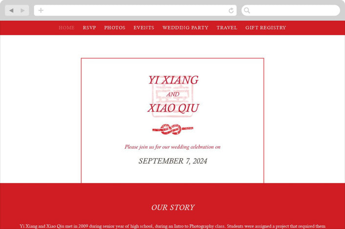 "Double Xi" - Wedding Website in Cherry by fatfatin - Desktop Design