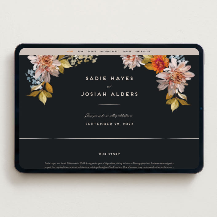 "Dahlia Season" - Wedding Website in Navy by Olivia Kanaley Inman - Desktop Design