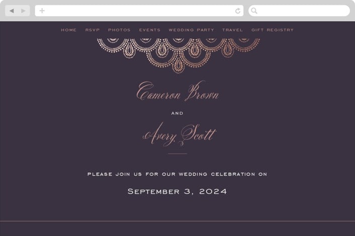 "Captivating" - Wedding Website in Plum by Design Lotus - Desktop Design