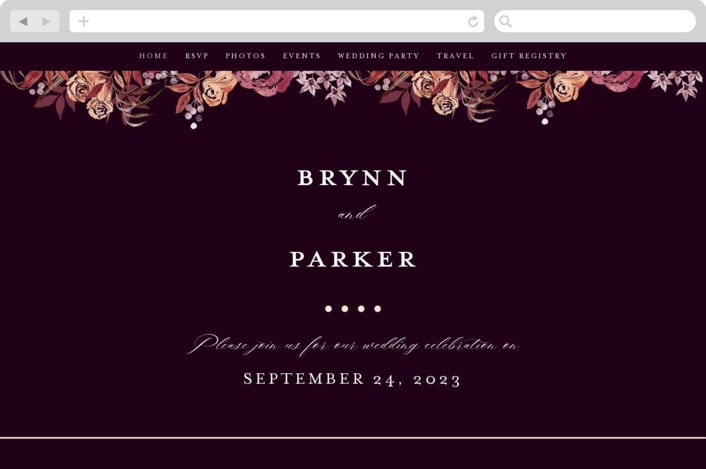 "Fall Floral" - Wedding Website in Mauve by Alethea and Ruth - Desktop Design