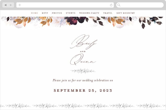 "Lush Bouquet" - Wedding Website in Autumn by Phrosné Barwood - Desktop Design