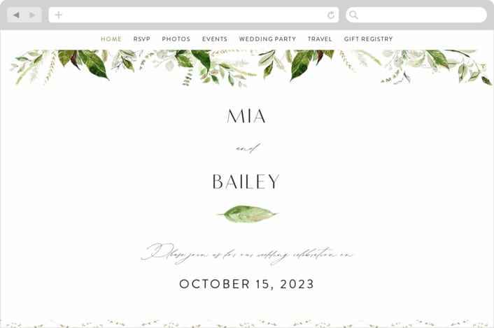 "Lush Greenery" - Wedding Website in Fresh Green by Phrosné Barwood - Desktop Design
