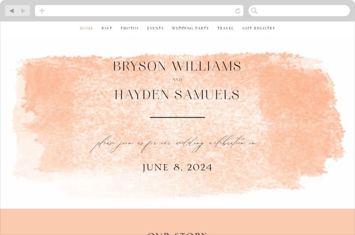 "Swept" - Wedding Website in Blush by Snow and Ivy - Desktop Design
