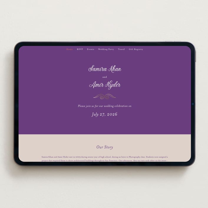 "Whole New World from Disney's Aladdin" - Wedding Website in Aubergine by Creo Study - Desktop Design