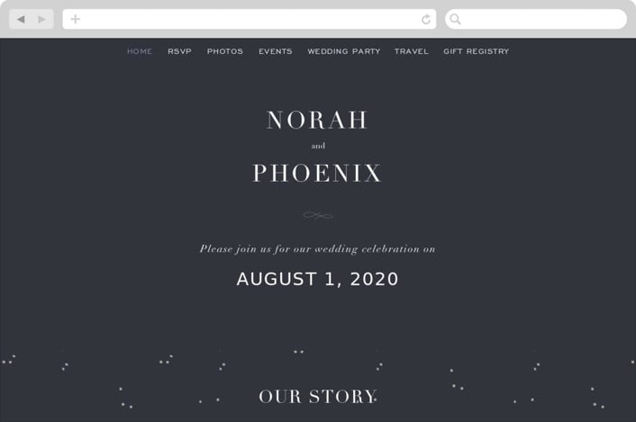 "Amazed" - Wedding Website in Obsidian by Design Lotus - Desktop Design