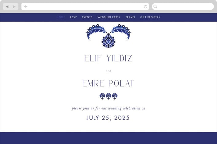 "Topkapi" - Wedding Website in Cobalt by Nazia Hyder - Desktop Design