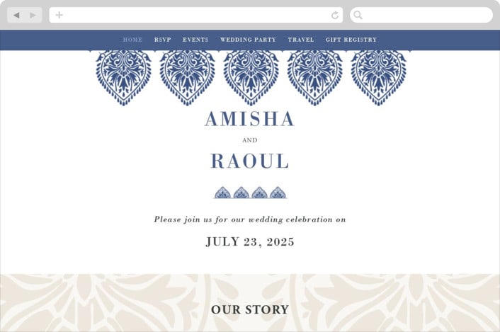 "Calcutta Stamp" - Wedding Website in Azure by Oma N. Ramkhelawan - Desktop Design