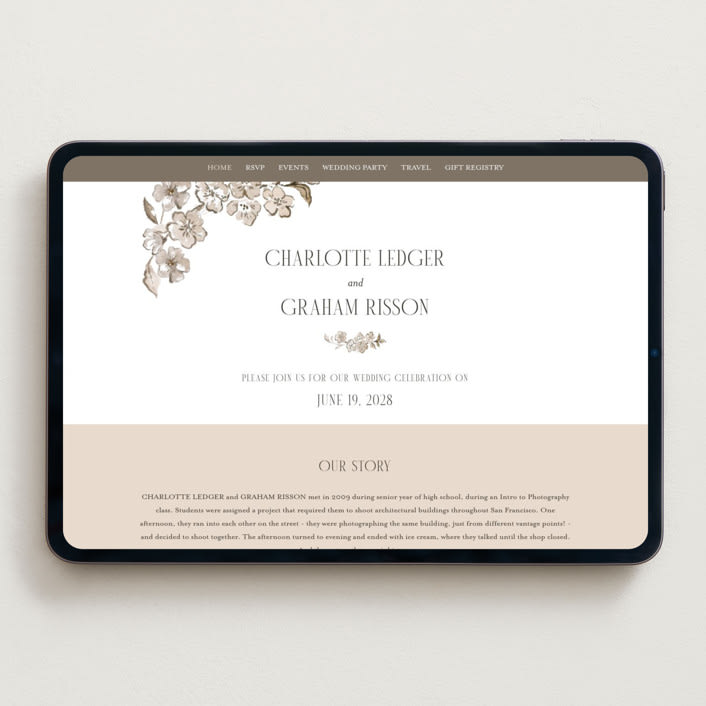 "Daphne" - Wedding Website in Sepia by Itsy Belle Studio - Desktop Design