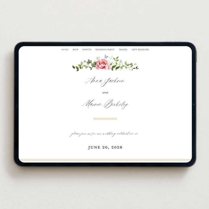 "Ornate" - Wedding Website in Peony by Sarah Knight - Desktop Design