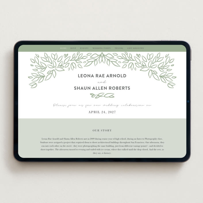 "Lovely Leaves" - Wedding Website in Mint by Jessie Steury - Desktop Design