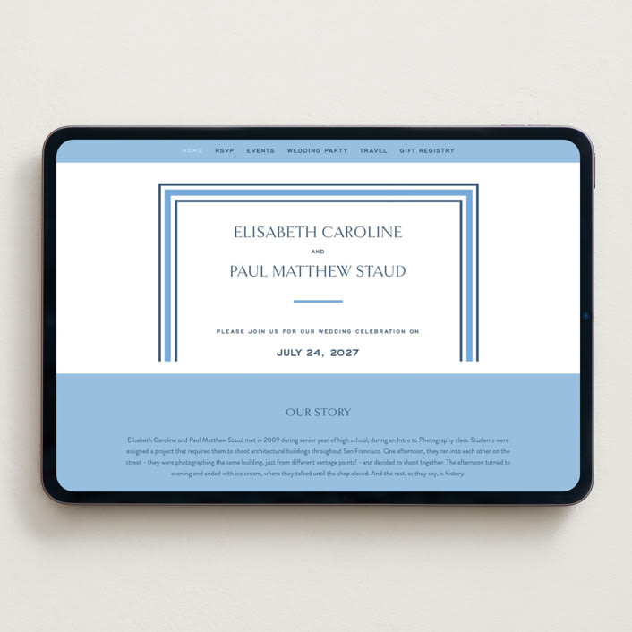 "Beaufort" - Wedding Website in Sky Blue by Megan Davis - Desktop Design
