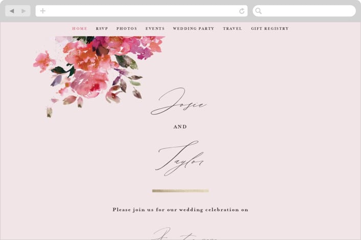 "Blossoms" - Wedding Website in Blush by Lori Wemple - Desktop Design