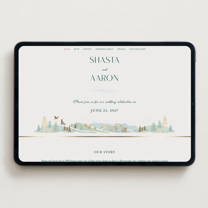 "Mountaintop" - Wedding Website in Evergreen by Paper Sun Studio - Desktop Design