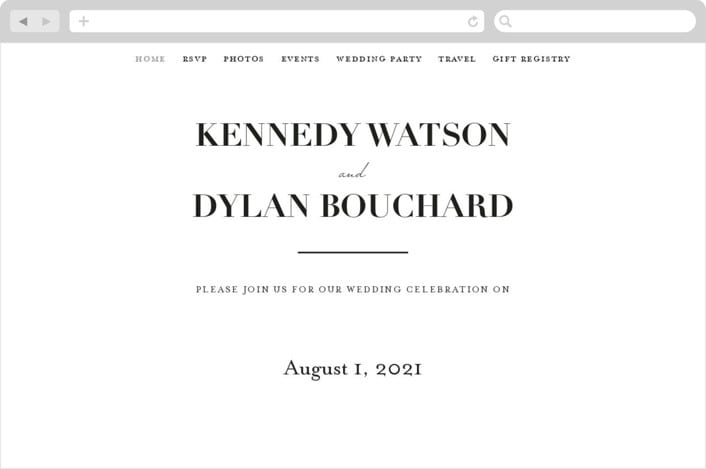 "The Minimalist" - Wedding Website in Pearl by Kelly Schmidt - Desktop Design