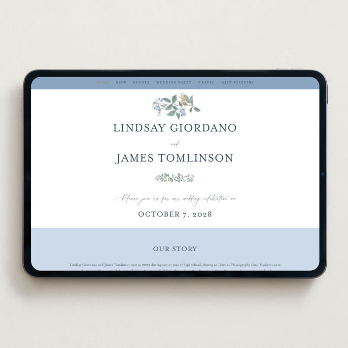 "Climbing Florals" - Wedding Website in Sapphire by Olivia Raufman - Desktop Design