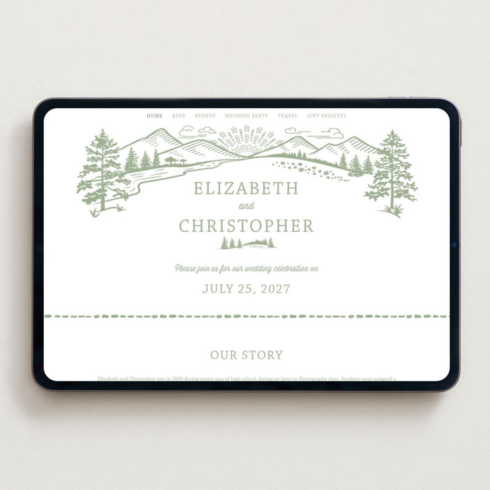 "On The Horizon" - Wedding Website in Moss by Paper Sun Studio - Desktop Design