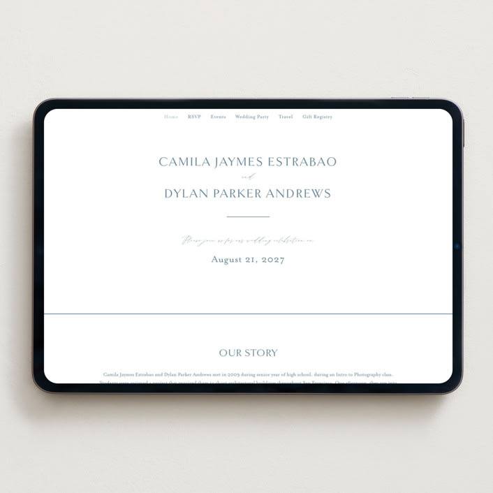 "graceful" - Wedding Website in Dusty Blue by Jennifer Postorino - Desktop Design