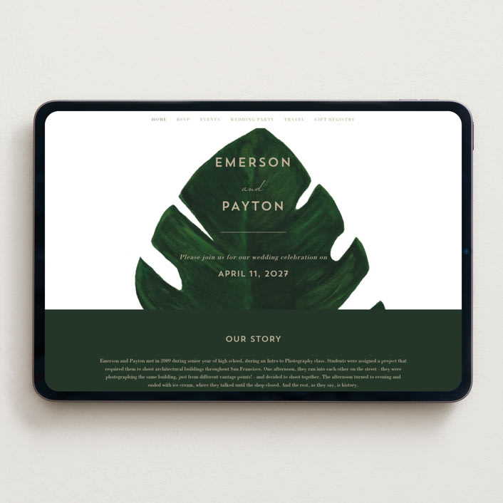 "Palm" - Wedding Website in Classic Palm by Kaydi Bishop - Desktop Design
