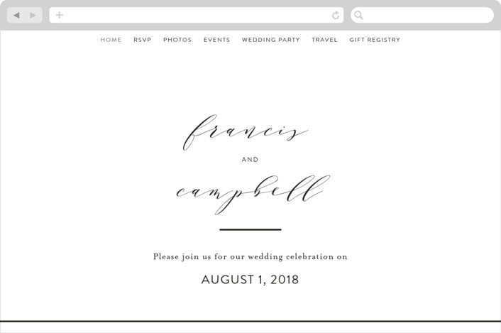 "Simple Elegance" - Wedding Website in Tuxedo by Phrosné Barwood - Desktop Design