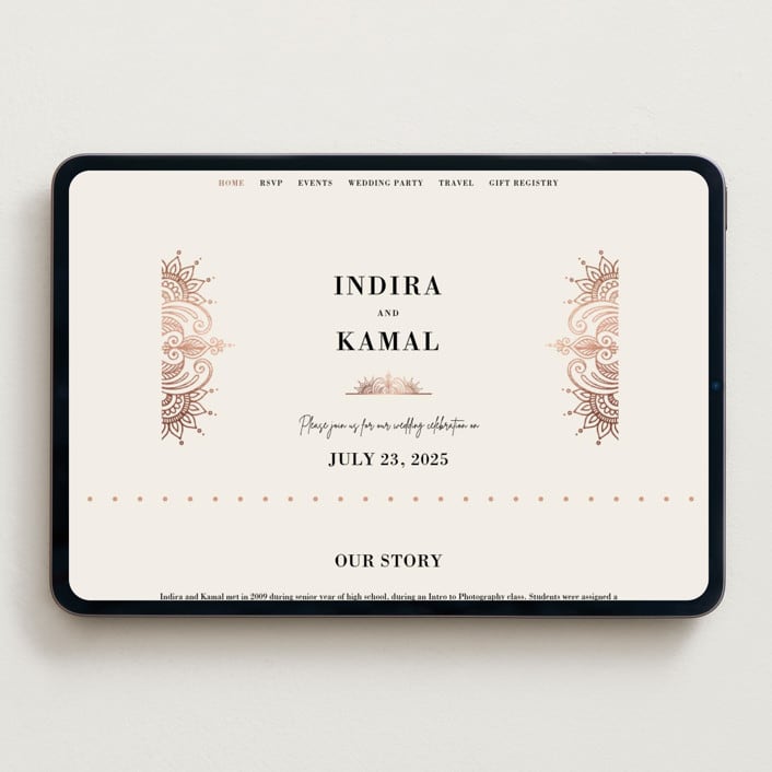 "Regal Mehndi" - Wedding Website in Champagne Rose by Oma N. Ramkhelawan - Desktop Design