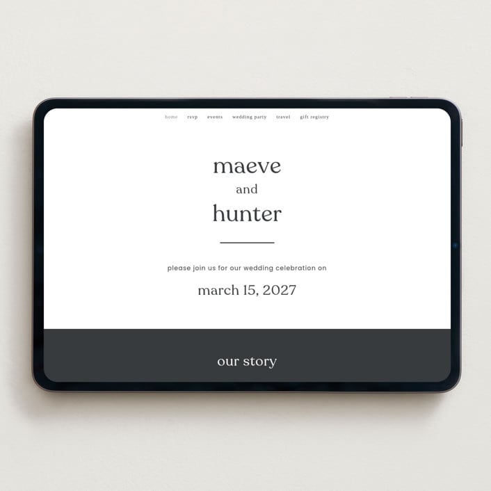 "Memo" - Wedding Website in Charcoal by Blustery August - Desktop Design