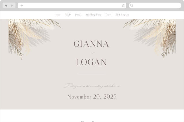 "Pampas & Palms" - Wedding Website in Ash by Kaydi Bishop - Desktop Design