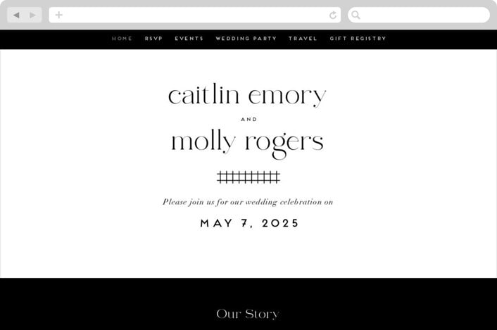 "Split Line" - Wedding Website in Black Tie by Amy Payne - Desktop Design