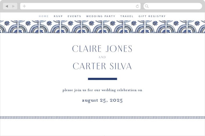 "watercolor tile" - Wedding Website in Cobalt by Katharine Watson - Desktop Design