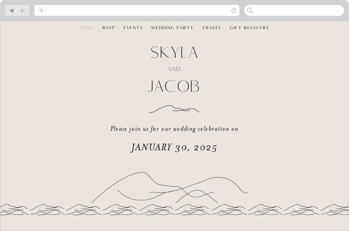 "Mountains" - Wedding Website in Ivory by Angela Thompson - Desktop Design
