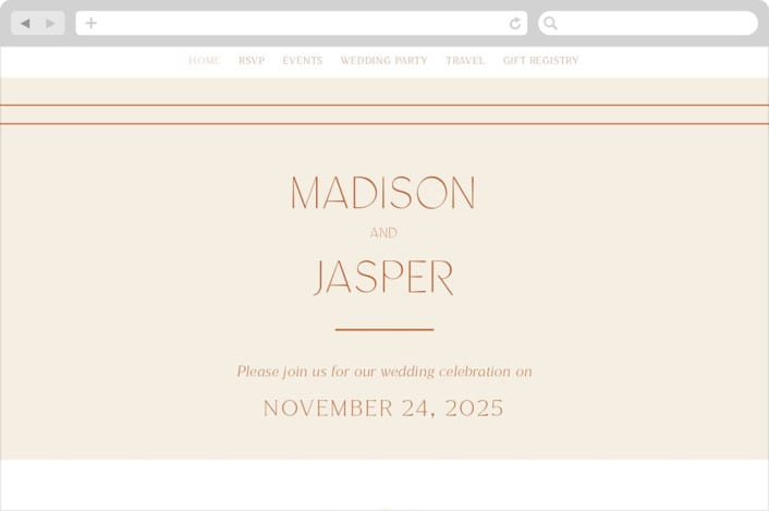 "Modern Ticket" - Wedding Website in Rust by Alethea and Ruth - Desktop Design