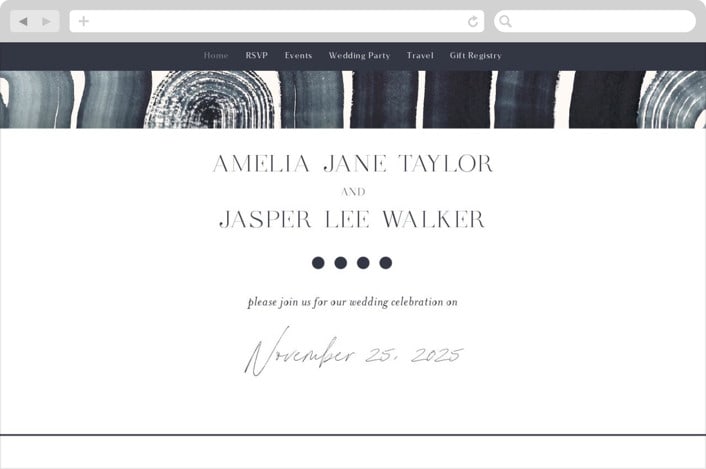 "Painted Trails" - Wedding Website in Navy by Alethea and Ruth - Desktop Design