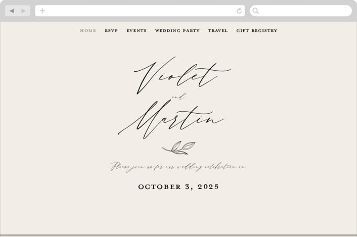 "Violet " - Wedding Website in Linen by Kelly Schmidt - Desktop Design