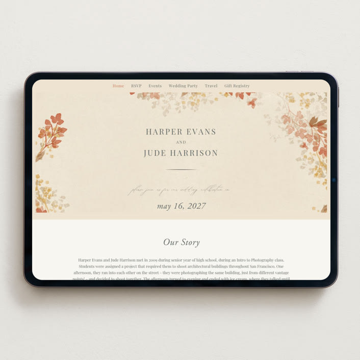 "Falling Foliage" - Wedding Website in Stone by Robert and Stella - Desktop Design