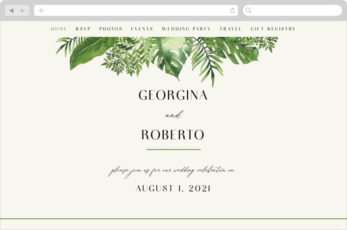 "Tropical Vows" - Wedding Website in Jade by Chris Griffith - Desktop Design