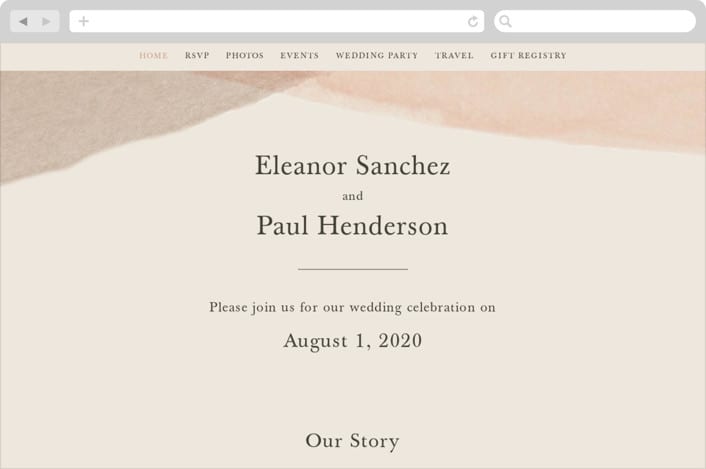 "Desert Wash" - Wedding Website in Peach by Amy Kross - Desktop Design