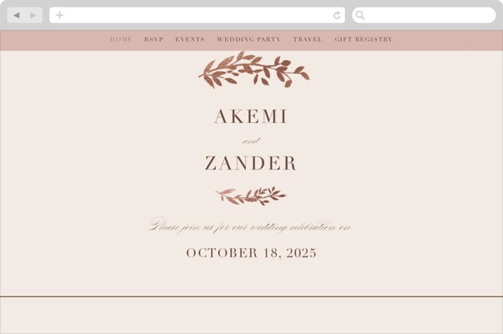 "Autumnal Arch" - Wedding Website in Blush by Hooray Creative - Desktop Design