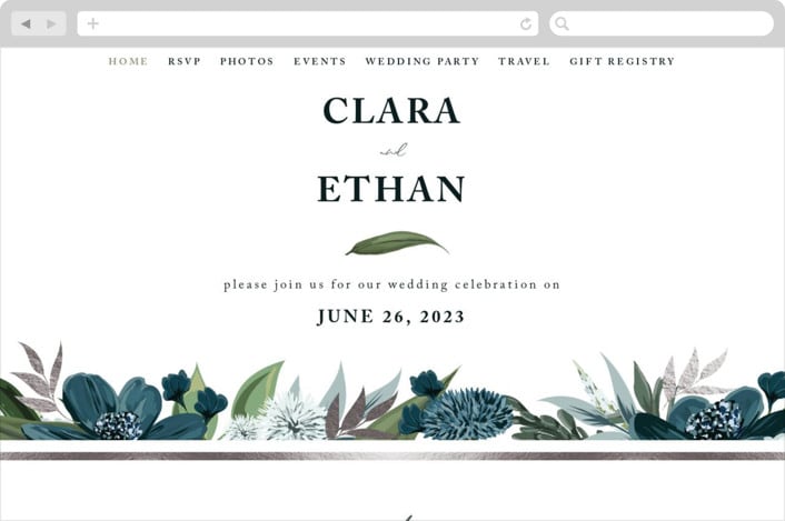 "Soft Greenery" - Wedding Website in Twilight by Susan Moyal - Desktop Design