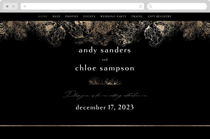 "fairytale dust" - Wedding Website in Midnight by Phrosné Barwood - Desktop Design