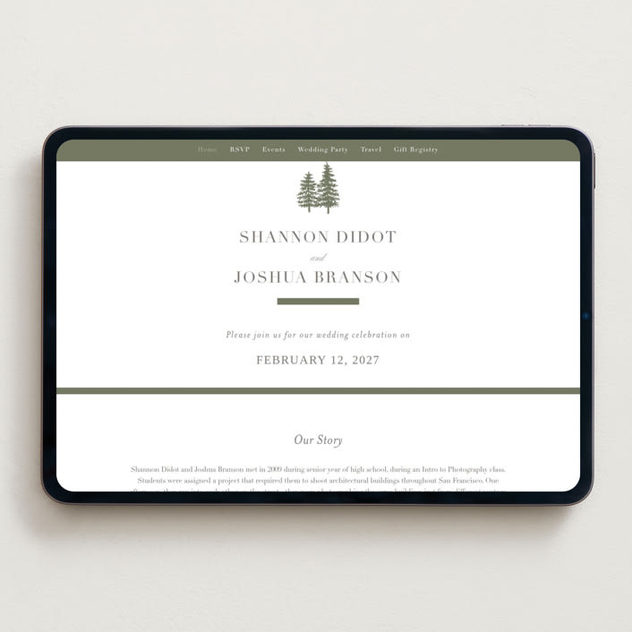 "Evergreens" - Wedding Website in Moss by Itsy Belle Studio - Desktop Design