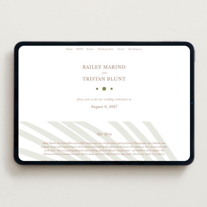 "Palm" - Wedding Website in Pistachio by Melinda Denison - Desktop Design