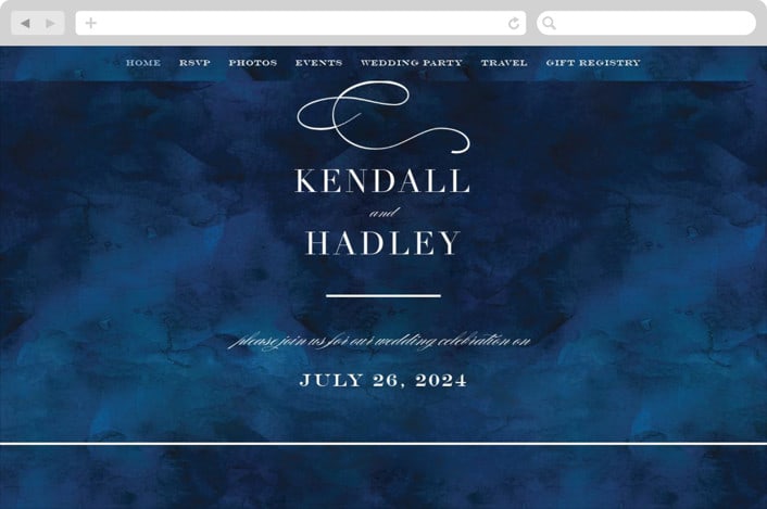 "Indigo Sea" - Wedding Website in Ocean by Kelly Schmidt - Desktop Design