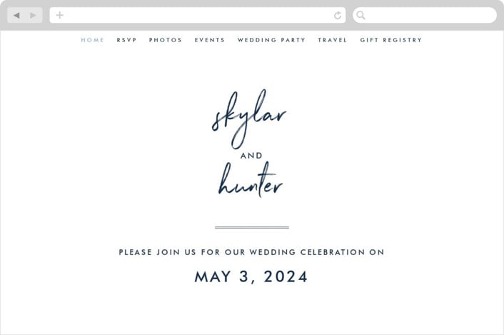 "Funky Names" - Wedding Website in Navy by Phrosné Barwood - Desktop Design
