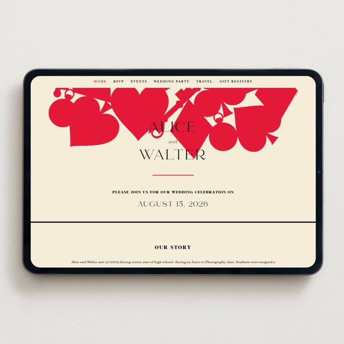 "Pair of Hearts from Disney's Alice In Wonderland" - Wedding Website in Ruby by Baumbirdy - Desktop Design