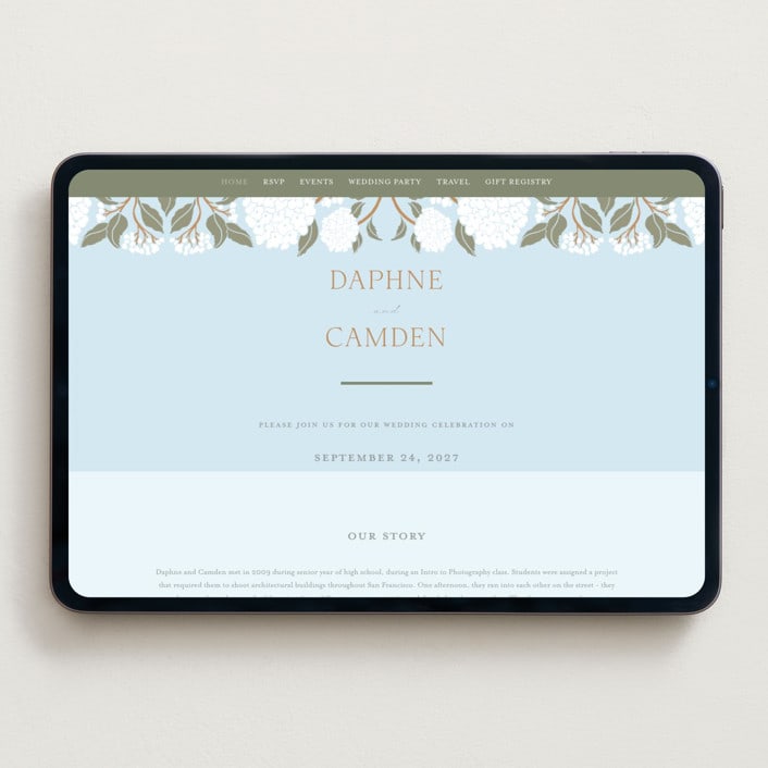 "Hydrangea Garden" - Wedding Website in Sky by Susan Zinader - Desktop Design